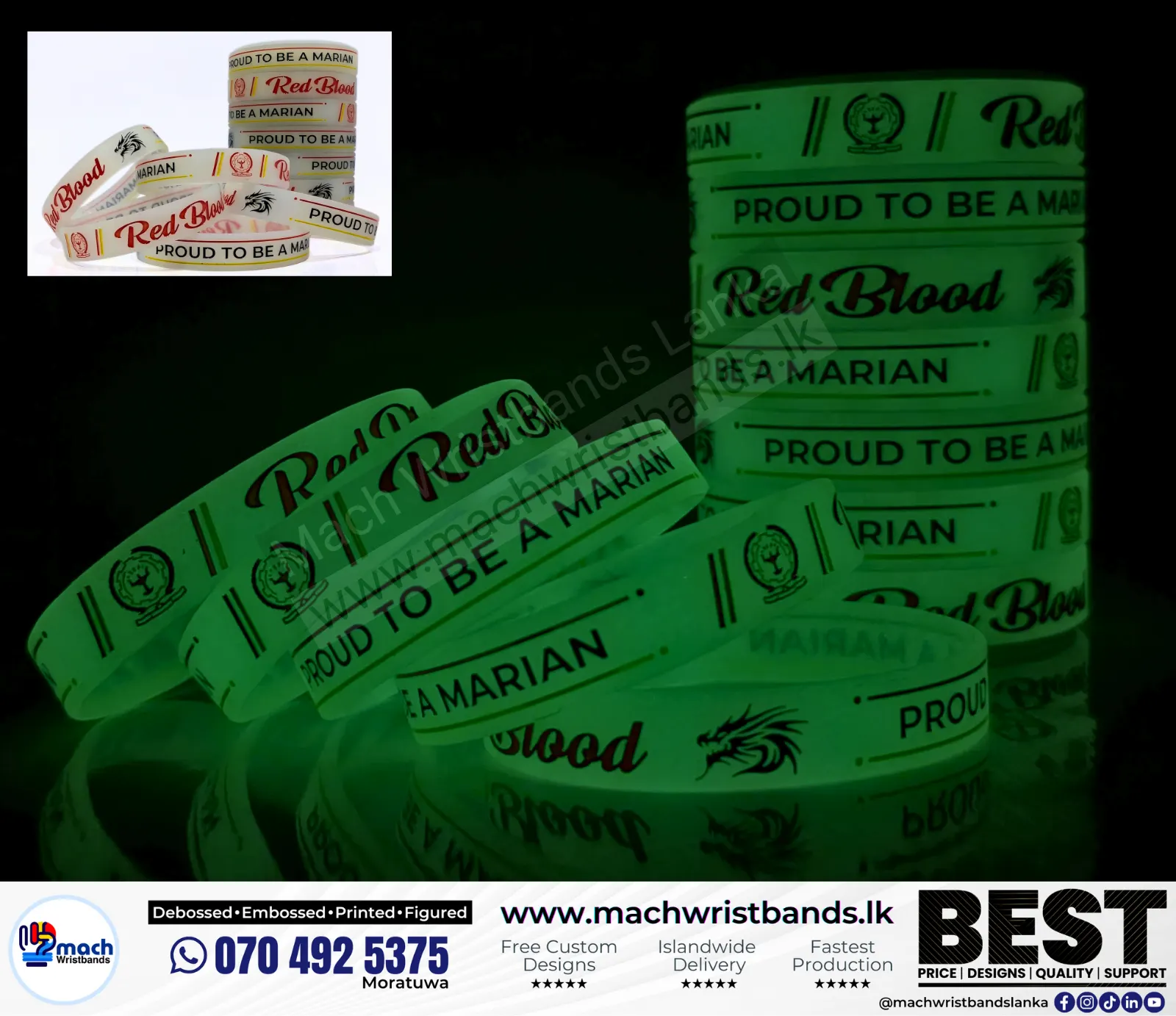 Radium glow deboss wristbands